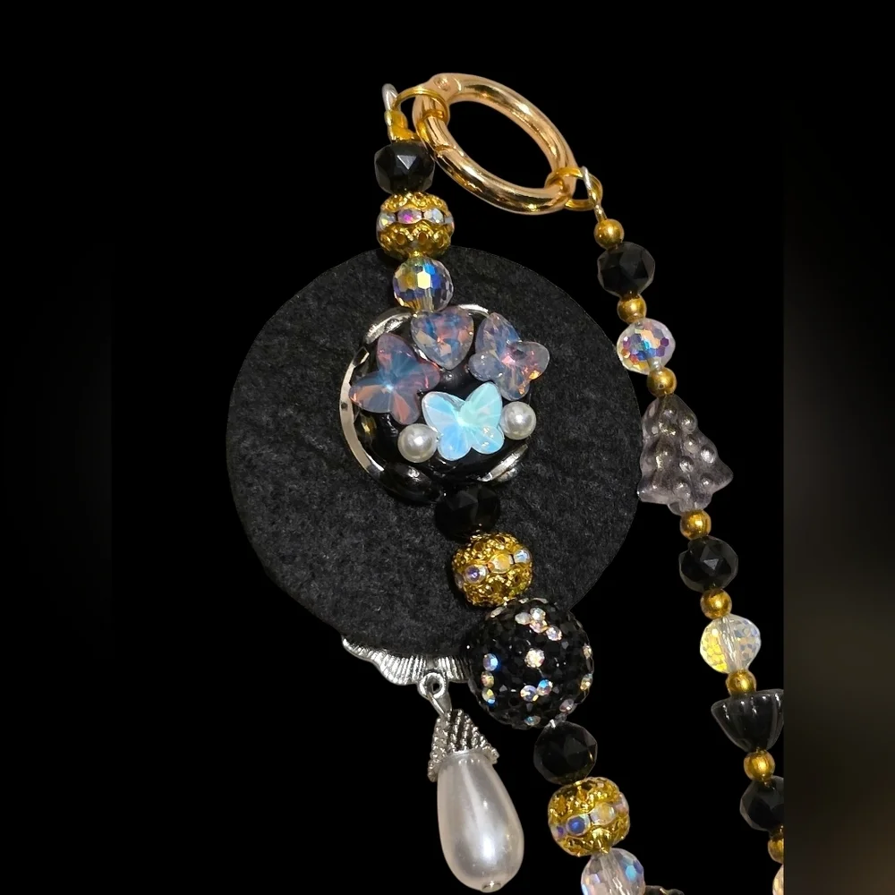 Elegant Black and Gold Designer Beaded Bag Charm